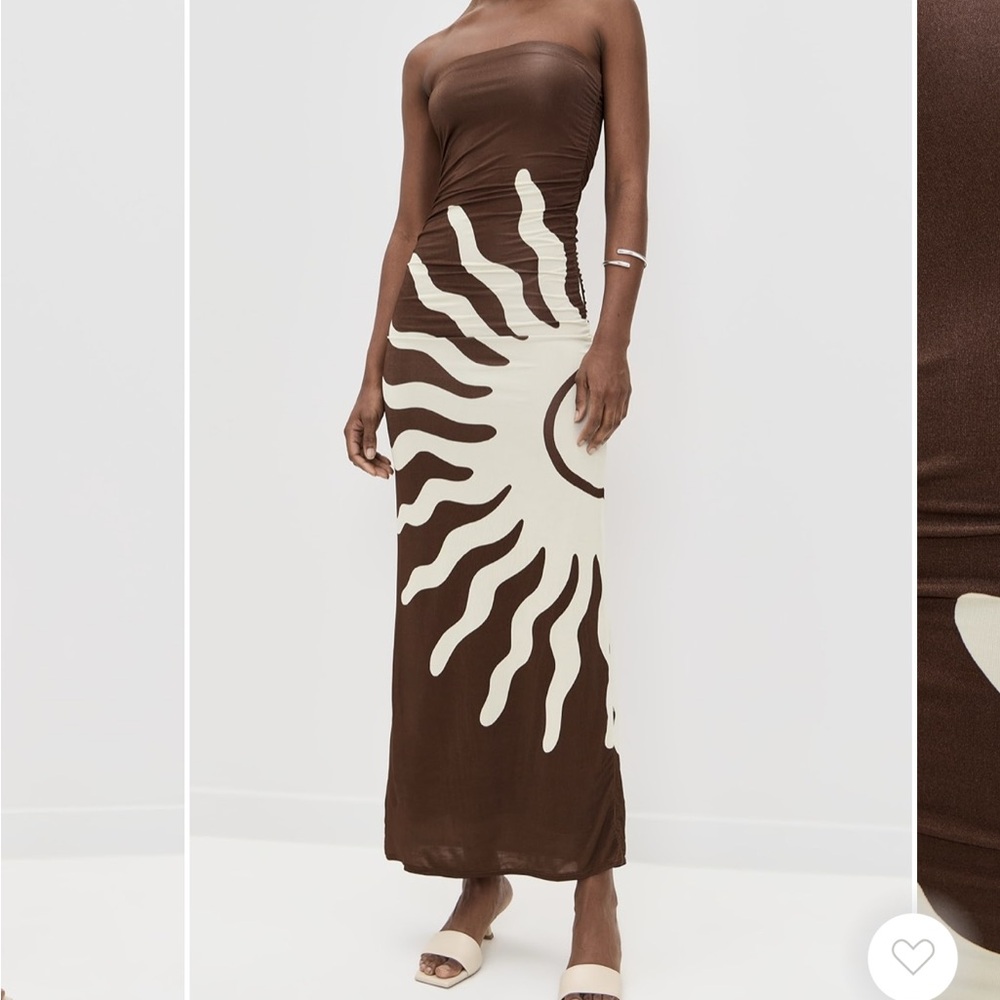 Revolve Cala de la Cruz Daphne Strapless Sunburst Mocca Maxi SideRuched Dress XS - Picture 7 of 8